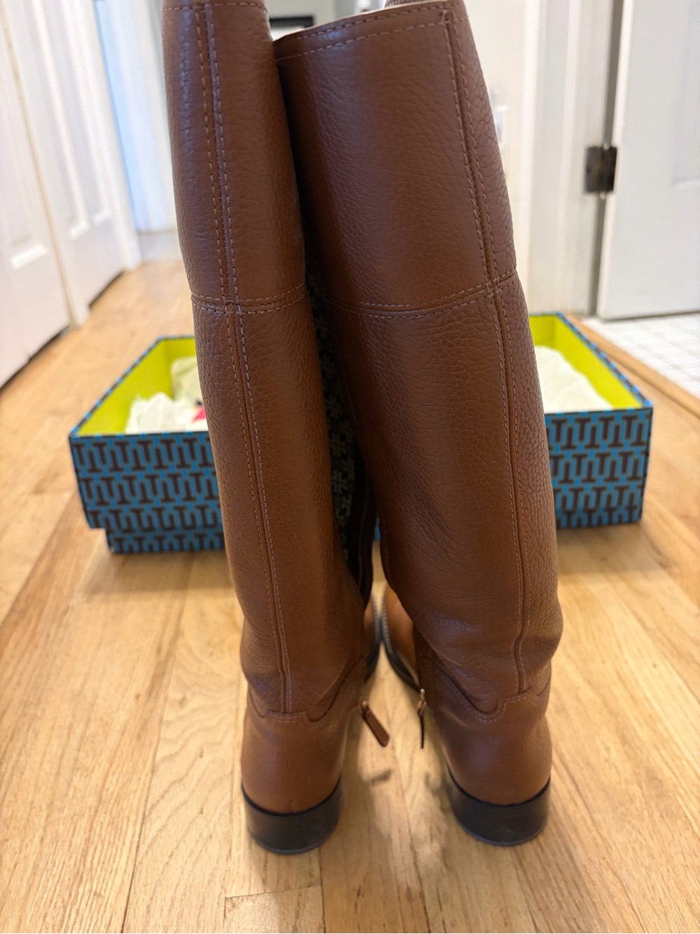 Tory Burch Chestnut Brown Leather Knee-High Boots with Gold Logo - Picture 7 of 15